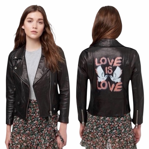 Rebecca Minkoff Jackets & Blazers - RARE Rebecca Minkoff Wes Love Doves Moto 100%‎ Lambskin Leather Jacket